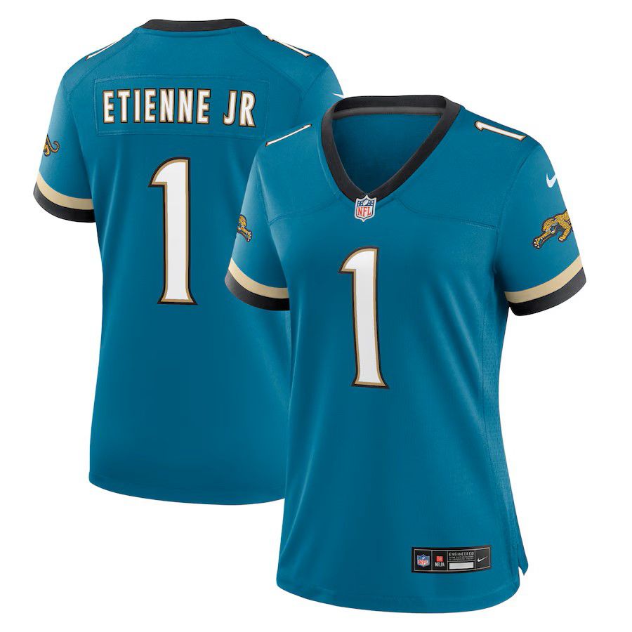 Women Jacksonville Jaguars #1 Travis Etienne Jr Green Nike Throwback Game NFL Jersey